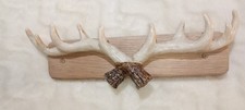 Resin antler Horn Coat Hanger Mounted On oak, whisky barrel Stave.