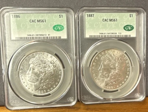 Morgan Silver Dollars 1886 & 1887 CAC MS61 $1 Philadelphia Uncirculated Lot