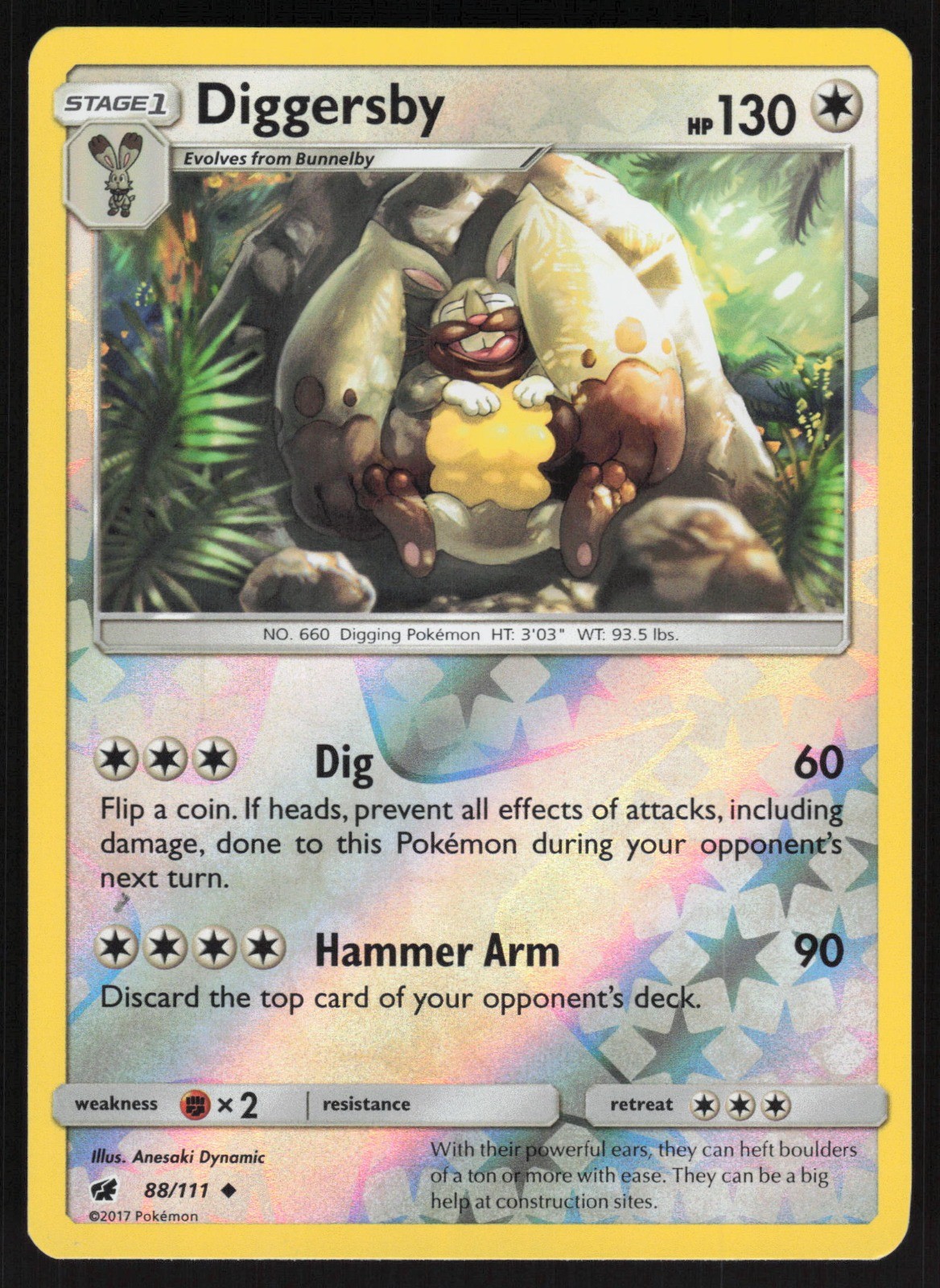 Diggersby Reverse Holo 88/111 NM SM - Crimson Invasion Pokemon Card