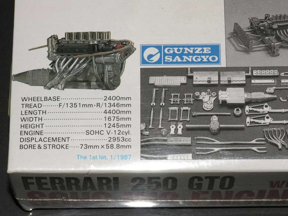 Gunze Sangyo Ferrari 250GTO scala 1/24 model kit motore V12 1987 - Immagine 3 di 4