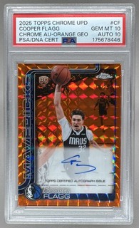 Cooper Flagg 2025 Topps Cromo Actualización Naranja Geométrico RC Automático 6/25 PSA 10/10
