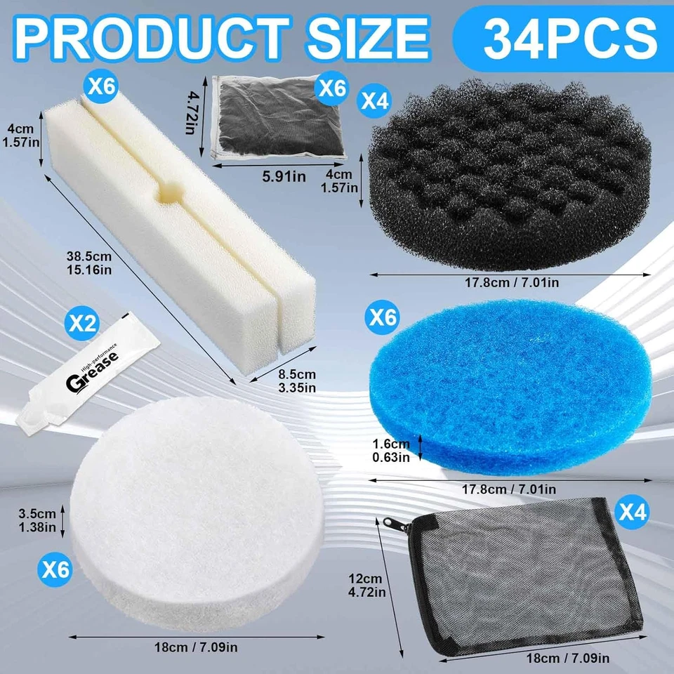 28 Pcs Filter Media Replacement Set Compatible with Fluval Fx2 Fx4 Fx5 Fx6, Incl - Image 2 of 4