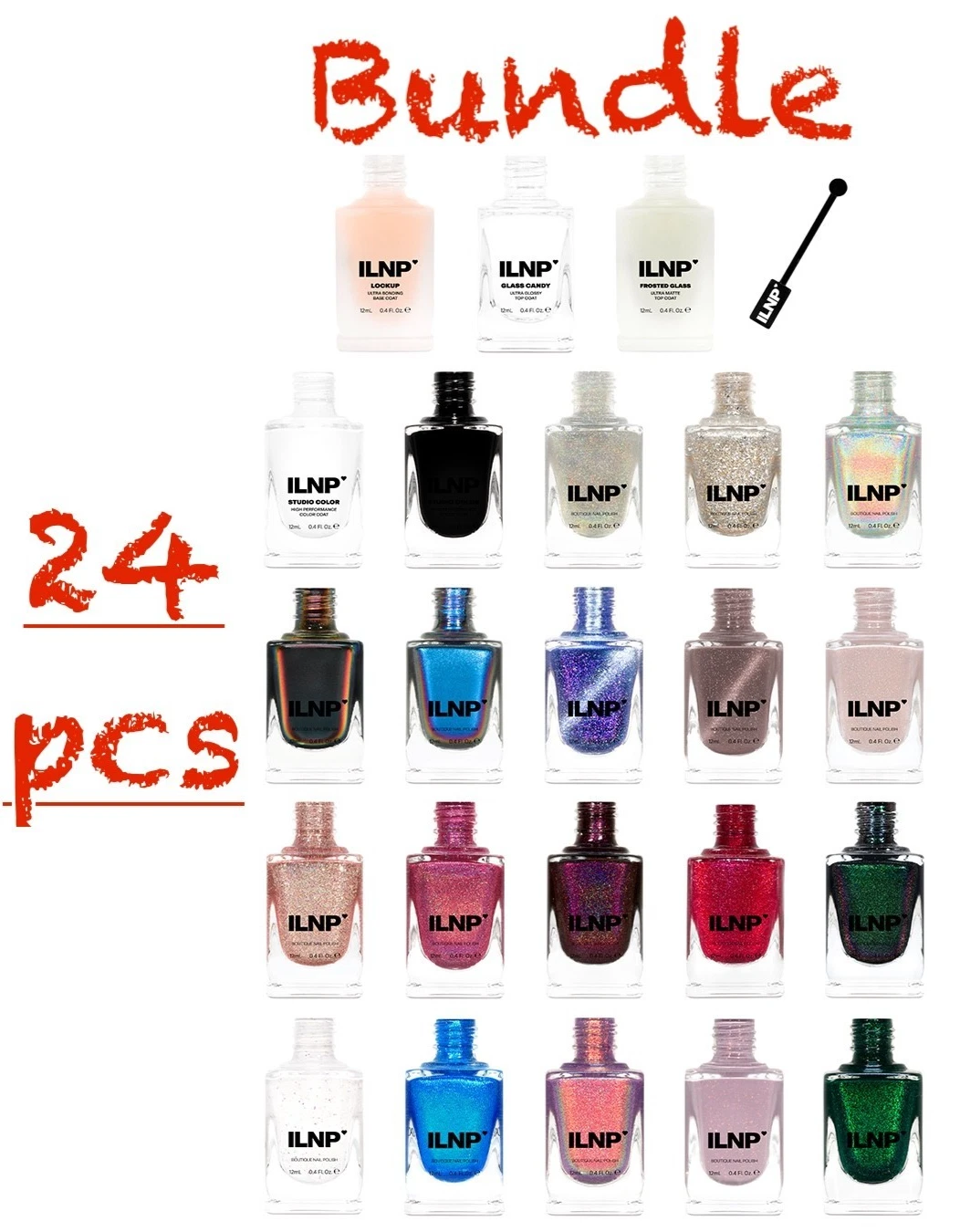 ILNP Nail Polish - Bundle 24 pcs -Best Selling Colors Included Manicure Pedicure