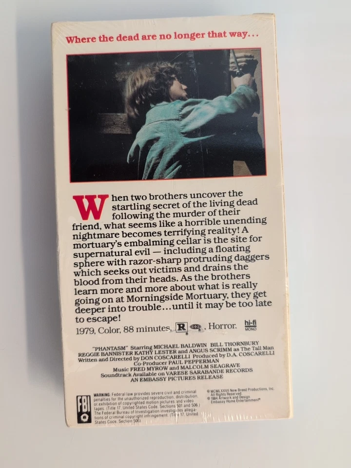 PHANTASM (1979) VHS - NEW - NELSON ENTERTAINMENT - WATERMARKS-SEALED - Image 2 of 4