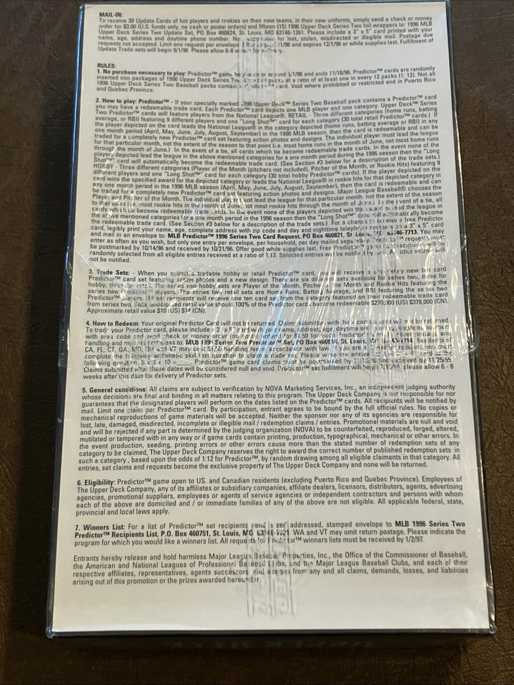 1996 UPPER DECK CARTÕES DE BEISEBOL SÉRIE 2 MLB CAIXA HOBBY LACRADA DE FÁBRICA - Imagem 2 de 2