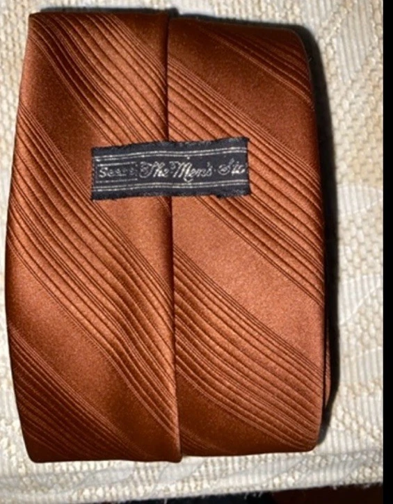 Винтажный мужской галстук Sears The Men's Store коричневый тканый полиэстер - Изображение 2 из 2
