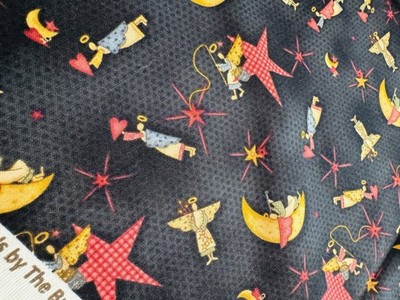 Angels Among Us Cotton Fabric Stars on Charcoal Henry Glass FOLK ART 18'' x 44''