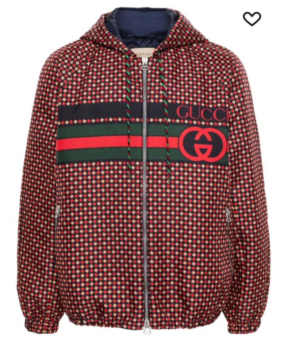 Gucci Geometric Houndstooth Canvas Jacket Coat Men's Size 52