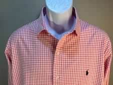 Polo Ralph Lauren Men's white & pink check Performance l/s golf shirt XL EUC