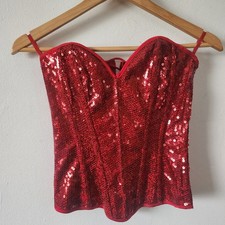 Fredericks Of Hollywood Red Sparkle Corset Size Small