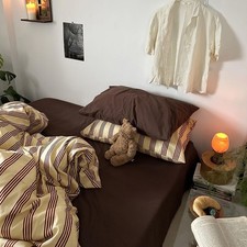 Retro Striped Duvet Cover Set Queen - 100 Natural Cotton 3-Piece Vintage Red St