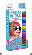 Vibrant 12-Color Hair Chalk Set by The Pencil Grip - Easy Temporary Hair Color!