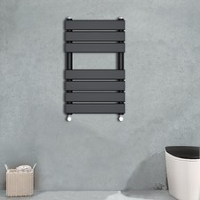 Black Designer Flat Panel Heated Towel Rail Radiator Bathroom Warmer Valves