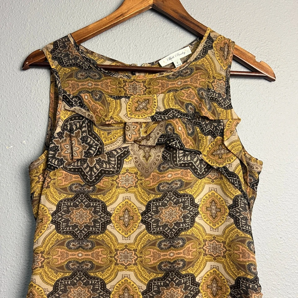 Vestido Beth Bowley Tribal Paisley Cintura Caída Talla 2 Sin Mangas Volantes Funda Boho Foto 2 de 4