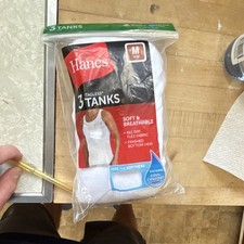 Hanes Tagless Tanks 3 Pack Men's Medium White Cotton Soft Breathable Wicking