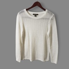 Tommy Bahama Womens White 100% Linen Open Knit Crewneck Sweater Sz M Beach Vacay