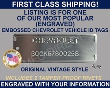 Chevrolet Chevy Serial Number Door Data Id Tag Plate Engraved With Your Info Usa