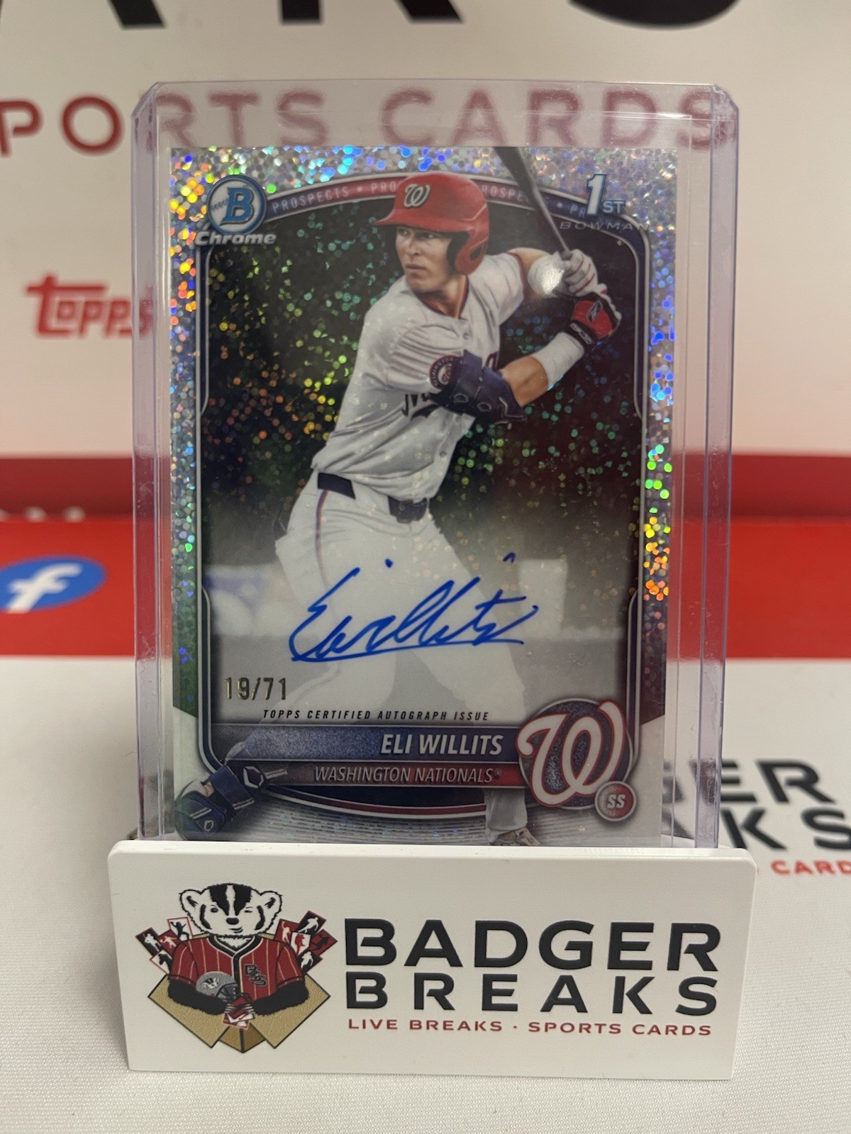 2025 Bowman Draft ELI WILLITS CHROME SPARKLE REFRACTOR AUTO 1st /71 Nationals FA