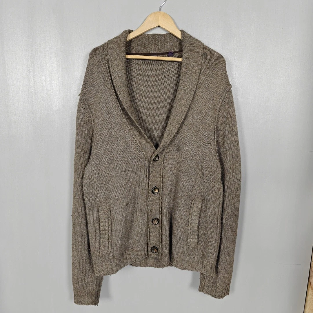 Ted Baker Cardigan Men X-Large Brown Wool Alpaca Cashmere Jumper Shawl Button-Up