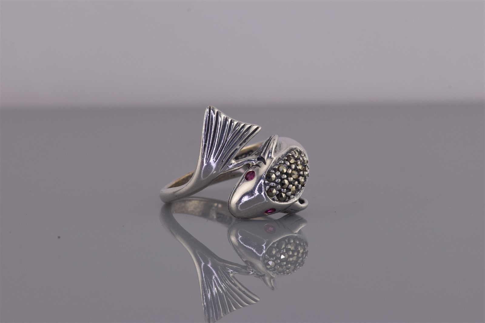 Sterling Silver Dimensional Dolphin Red Ruby Marc… - image 7