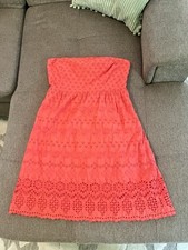 Womens Old Navy Orange Pink Coral Knee Length Strapless Summer Dress Size 12