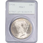 1926 $1 Peace Silver Dollar ~ PCGS MS 63 - OGH - Rattler Holder