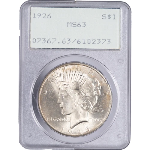 1926 $1 Peace Silver Dollar ~ PCGS MS 63 - OGH - Rattler Holder