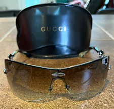 Gucci GG 2727/S Rimless Shield Sunglasses Silver Metal Brown Gradient UV400
