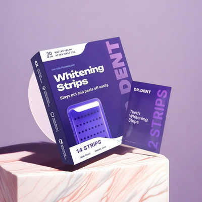 NEW-DR.DENT Purple Teeth Whitening Strips   Peroxide Free, 14 Count