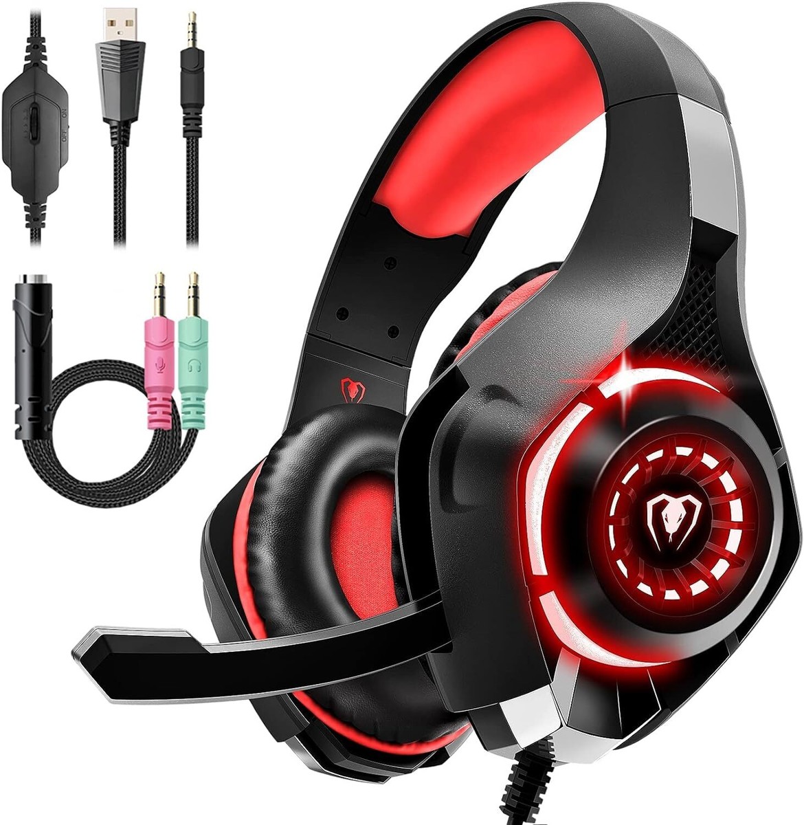 Gaming Headset for PS4 PS5, Over-Ear Headphones with Noise Reduction Mic 