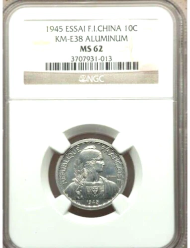 1945 French Indo China Aluminum Essai 10 Centimes, NGC MS 62, KM-E38