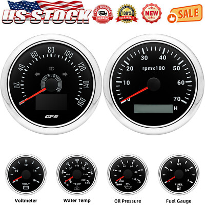 85mm GPS Speedometer 0-160MPH&Tacho 7000RPM&52mm Fuel/Oil/Temp/Volt Gauge Set US