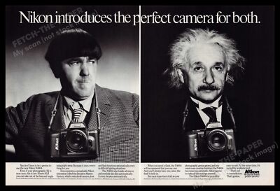 Nikon N4004 Camera 1980s Print Advertisement Ad (2 Page) 1987 Einstein Stooges