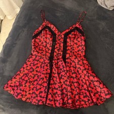 Victoria's Secret Vintage Red Black Hearts Lace Small Chemise Gown Lingerie