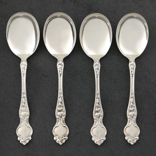 Wallace VIOLET Sterling Silver Lot of 4 Gumbo Soup Spoon MONOGRAM Flatware
