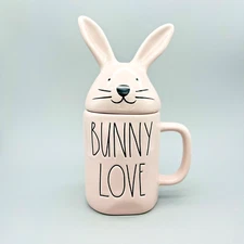 Rae Dunn Bunny Love Pink Valentines Day Mug w/Rabbit Ears Lid Spring Easter Gift