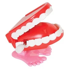 1 Funny JUMPING CHATTERING TEETH Small Wind Up Joke Magic Gag Feet Toy Mouth NEW