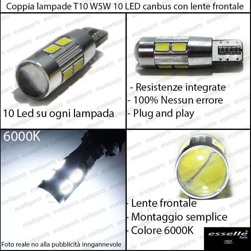Luci LED T10 W5W Per Smart Fortwo E Forfour - 6000K Bianco Ghiaccio, Error Free, Plug & Play - Foto 7