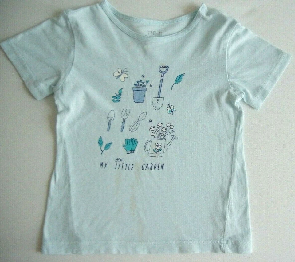 Mädchen T-Shirt Kurzarm Shirt hellblau reine Baumwolle 98 / 104 m.Flecken