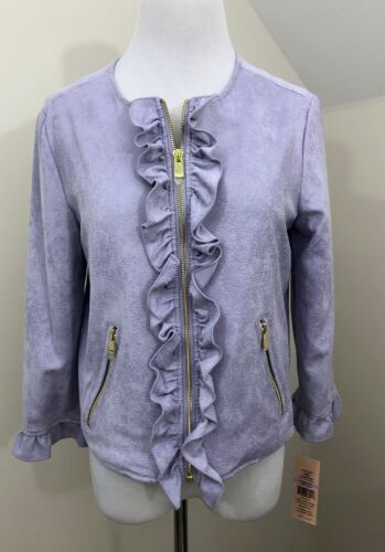 NWT! Nanette Lepore Purple Faux Suede Jacket, Ruffle Detail, Size 8, Orig. $159 - Foto 1 di 4