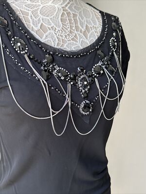alice and olivia beaded tunic dress Alice+Olivia Womens Black Rhinestone Beaded Chain Accent Tunic Dress SMALL