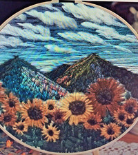 Landscape Embroidery Complete Kit Mountains, Sunflowers, Sky, Clouds