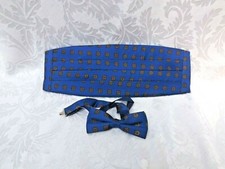 BLUE CUMMERBUND W/ BOW TIE SET - Square Pointed Star Pattern