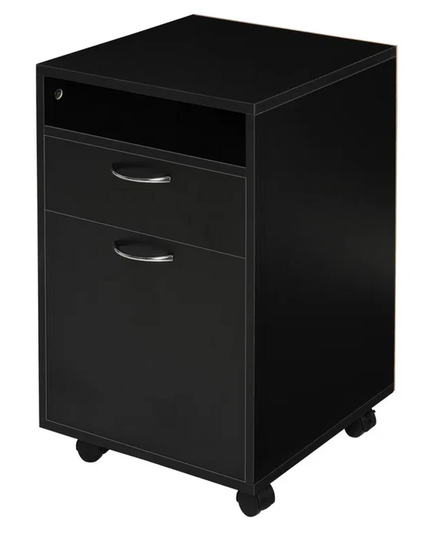 Mobile File Cabinet 1 Drawer Wooden Rolling Filing Cabinet Under Desk Black