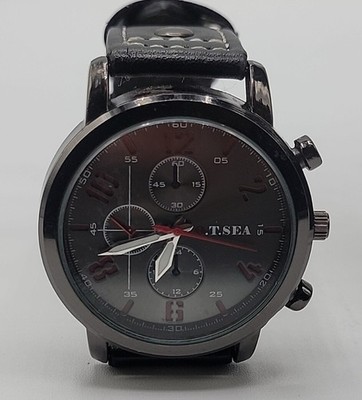 O.T.SEA Men's Sports Watch 4077 40mm Black Case & 7.25'' Faux Leather Band