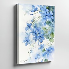 Blue Floral Watercolor Canvas Wall Art Botanical Print Blooming Flowers Home