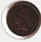 US Rare Old West 1901 Indian Head Penny Coin American Collection Shield Cent USA