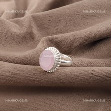 Natural Rose Chalcedony Sterling Silver Promise Solitaire Elegant Ring Jewelry