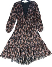 Ulla Johnson Black Pink Floral Dress Size 4 Joan Tiered Boho Prairie Gathered
