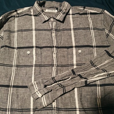 Express Men s XL Gray Plaid Linen Blend Shirt Preowned Long Sleeve Button Up